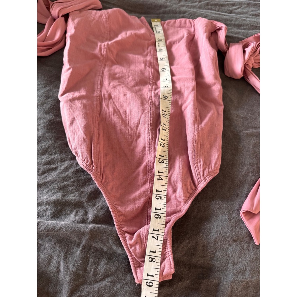 Free People Bodysuit Women XS Pink Mauve Tie Shoulder Corset Boho Chic - Picture 8 of 8